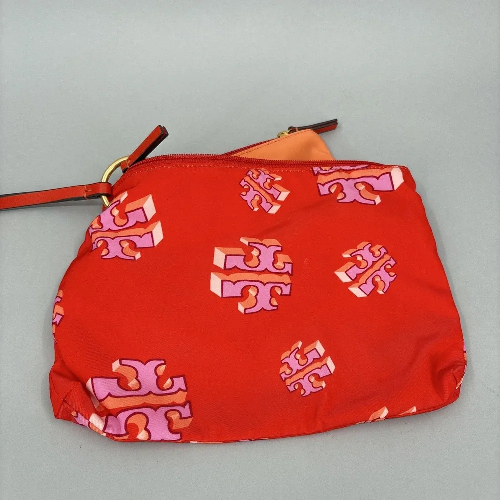 Tory Burch Clutch Bag Sandals Womens Size 8 Red Nylon Logo Beach Wristlet Set